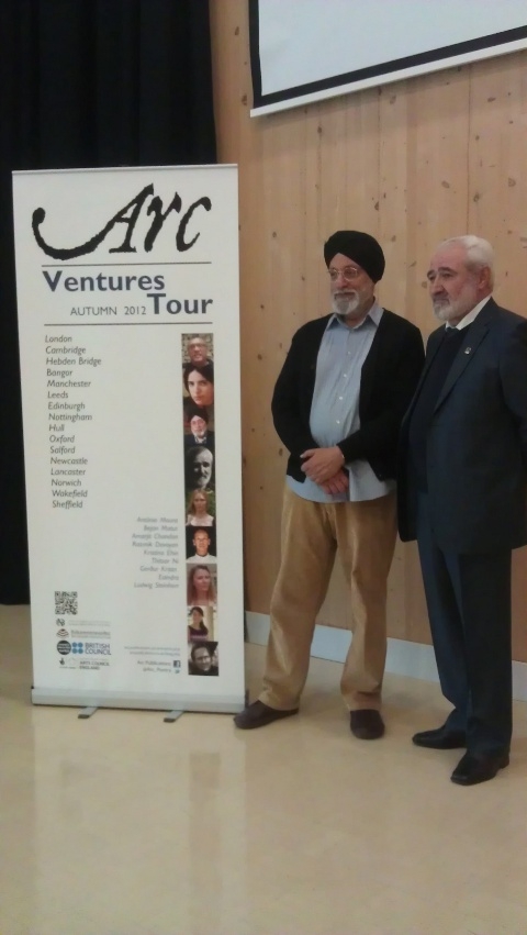 Amarjit (left) with Razmik Davoyan at Lancaster Lit Fest